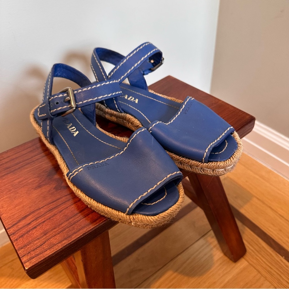 Blue Prada Leather Espadrille Sandals, size 36 - Picture 3 of 8